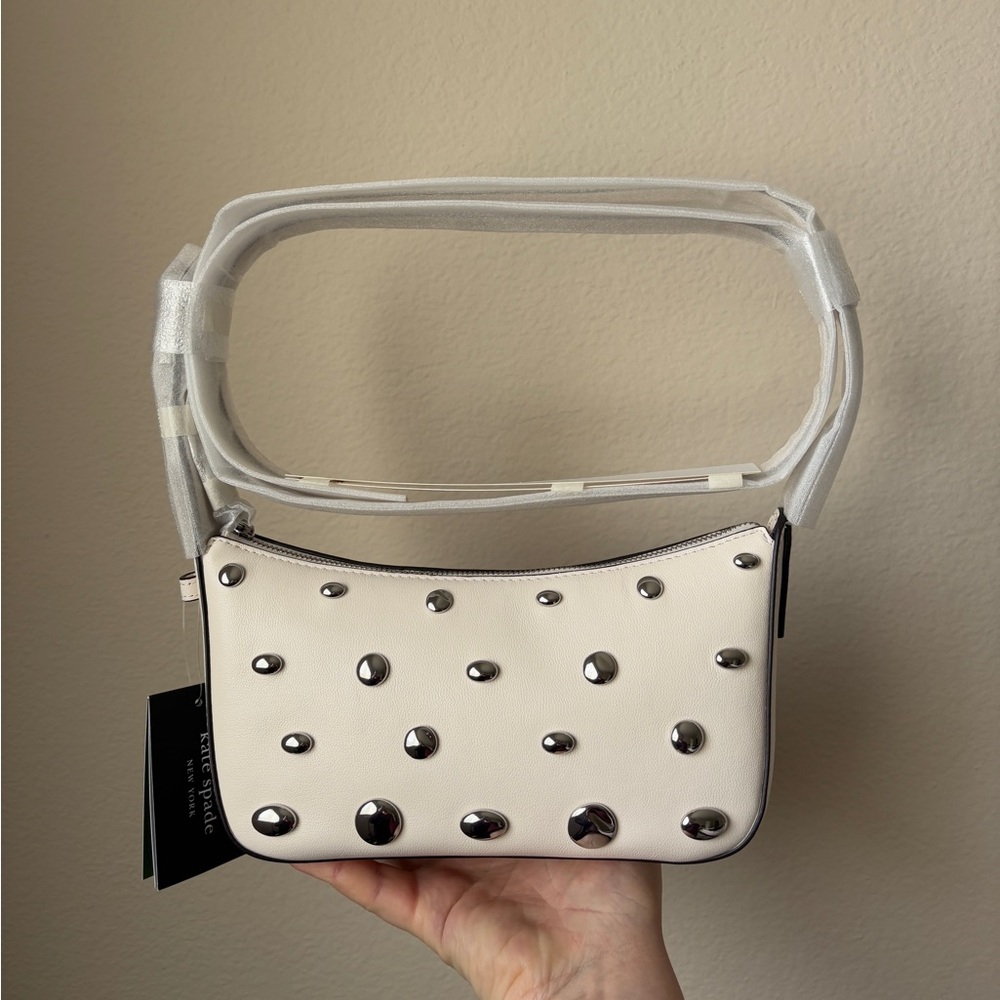 Kate spade New York cream halo studded fine grain leather crossbody, brand new